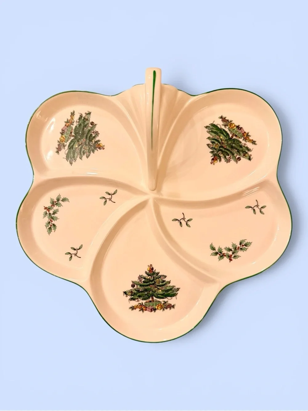 VTG Spode Christmas Tree Handled Hors d'Oeuvre Tray Made in England Original Box - Picture 2 of 9